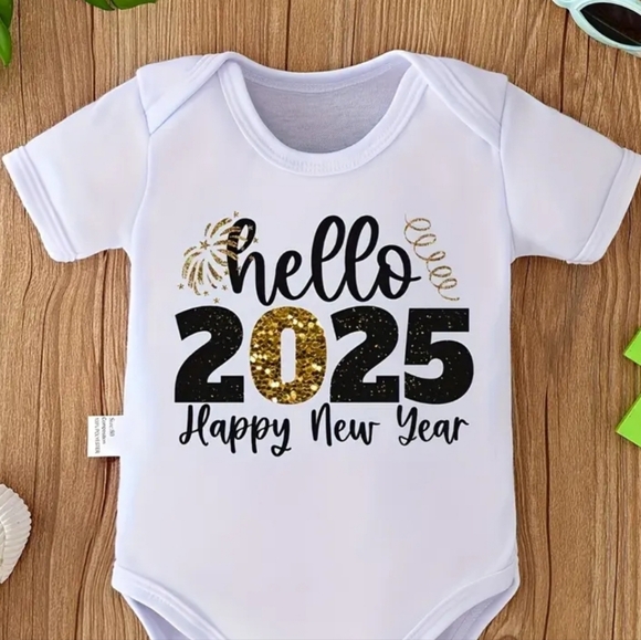 HELLO 2025 CELEBRATION BABY SIZE 6-9 MONTH ONESIE NWOT - Picture 4 of 6